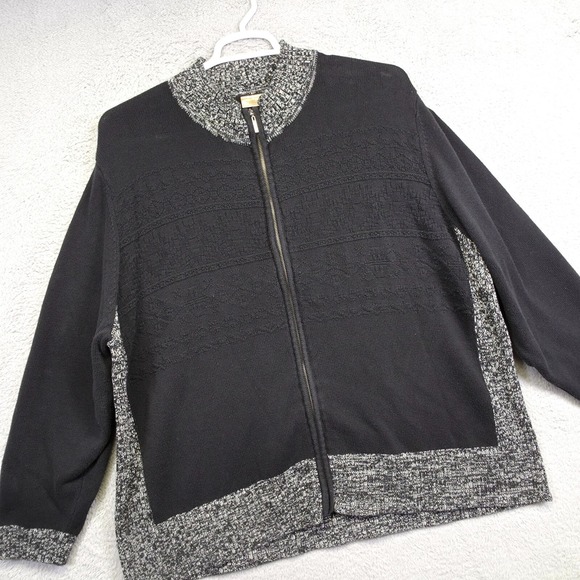 NorthCrest Cardigan Womens 3X Black Marled Fair Isle Classic Textured Knit‎ - Picture 1 of 11